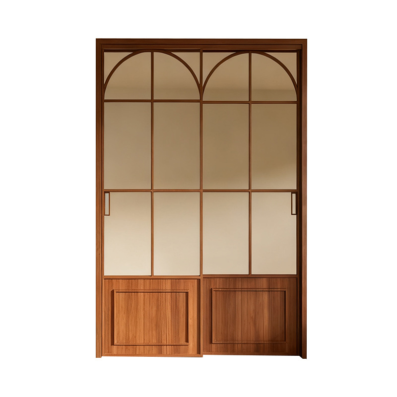 复古宋氏美学胡桃木纹色三联动厨房推拉门新中式书房茶室隔断移门