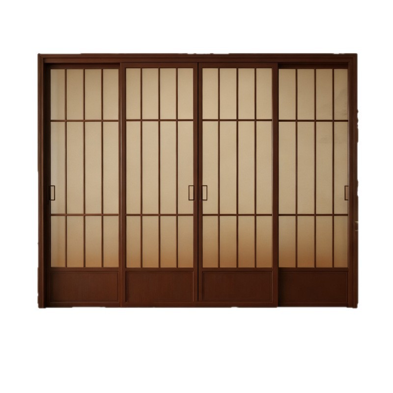 复古宋氏美学厨房三联动推拉门新中式胡桃木纹客厅卧室隔断玻璃门