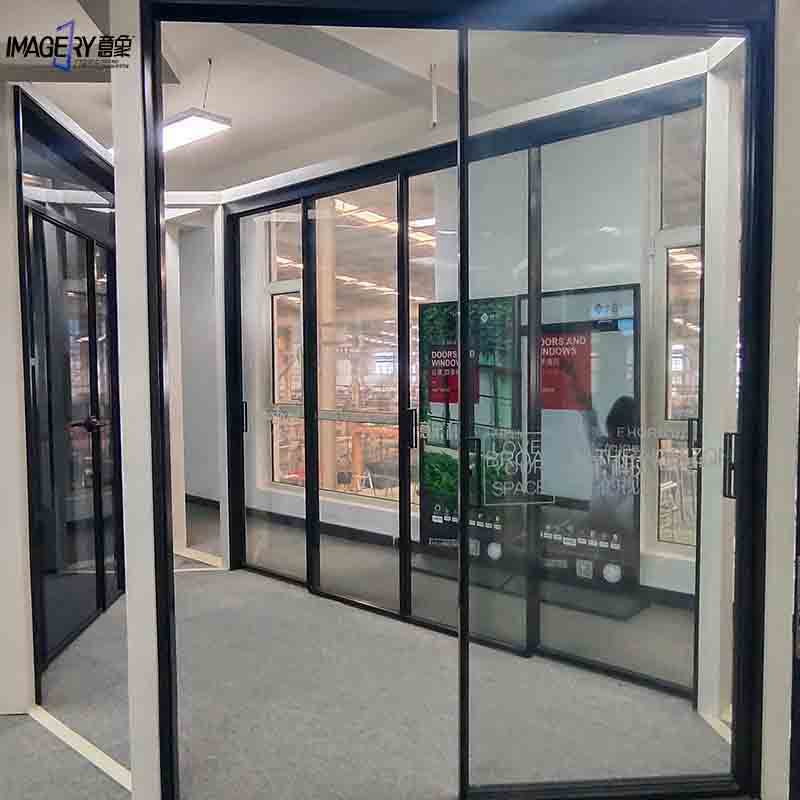 网红极窄边框铝合金材质两联动厨房阳台卫生间隔断门吊轨推拉门