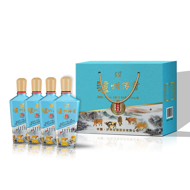 泸州传奇52度浓香型白酒475ml*4瓶礼盒装