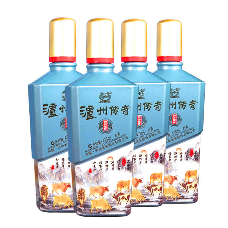 泸州传奇52度浓香型白酒475ml*4瓶礼盒装