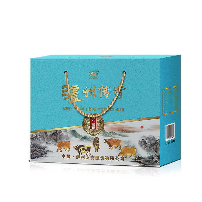 泸州传奇52度浓香型白酒475ml*4瓶礼盒装
