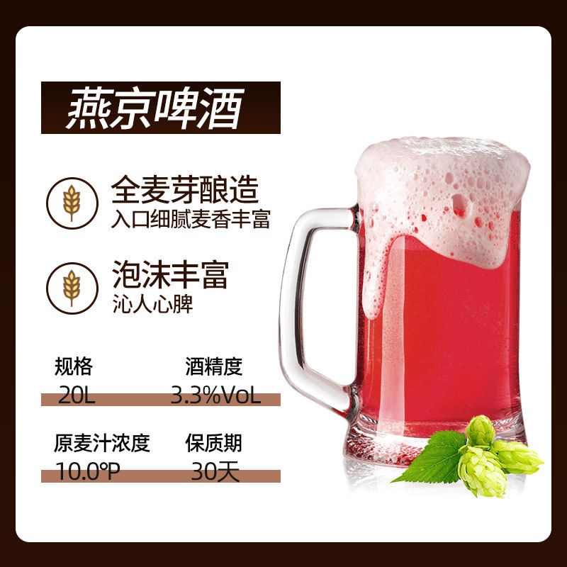 燕京树莓小麦原浆果味啤酒20升精酿鲜啤大排档钢桶装扎啤现货配送