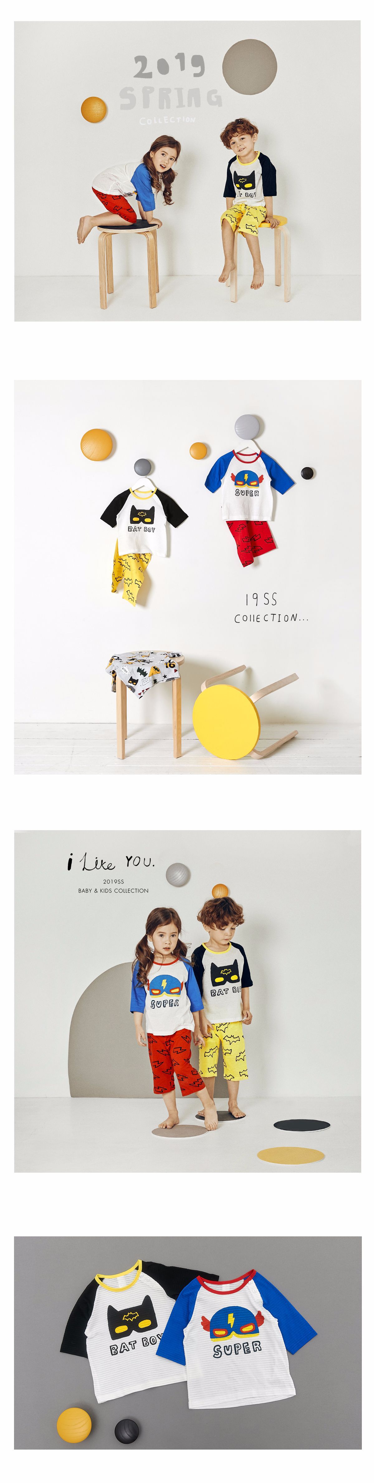 19年春夏新品童装男女儿童宝宝7分空调房家居服竹节棉套装