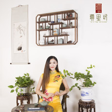 鸡翅木实木挂壁式博古架墙面置物架中式博古架多宝阁定制批发摆件