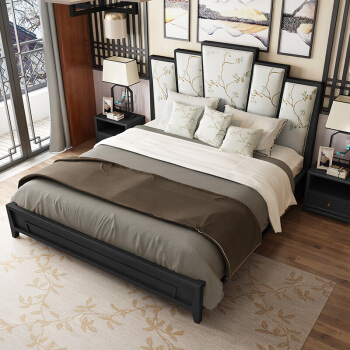 新中式实木床大床主卧室加宽双人床婚床家具现代简约新中式实木床