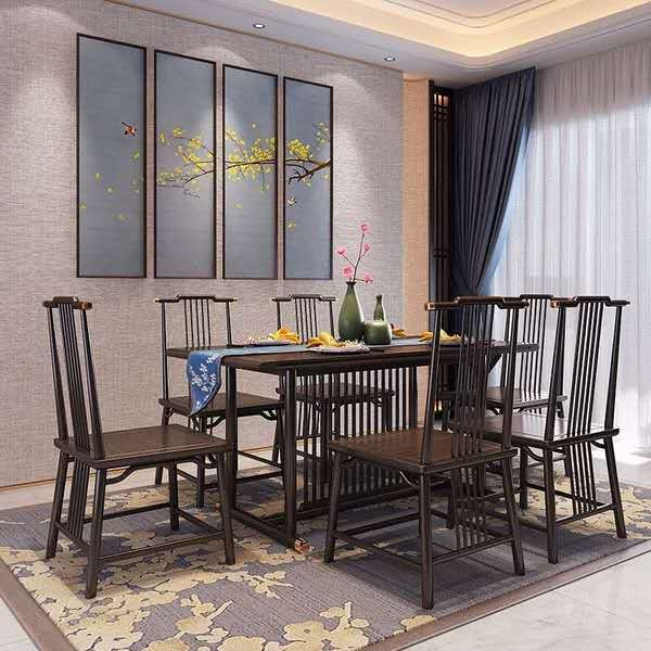 新中式实木餐桌椅现代简约长桌椅组合长方形吃饭桌子禅意家具定制
