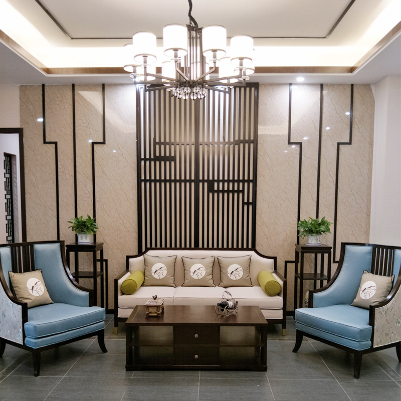 厂家定制新中式客厅酒店大堂沙发组合售楼处高档座椅白蜡木沙发