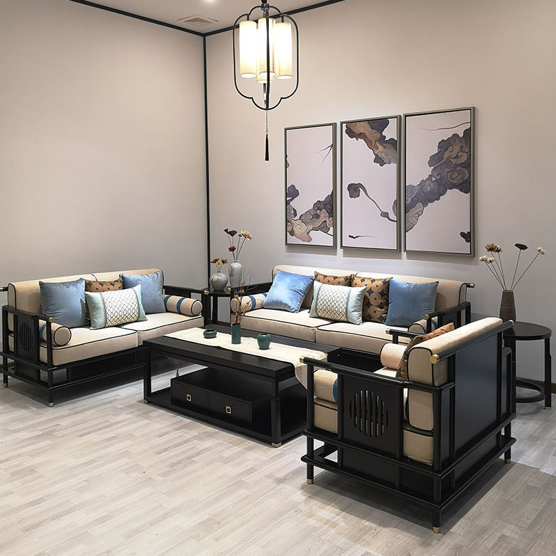 新中式家具沙发 白蜡木家具组合单人沙发现代简约沙发 新中式沙发
