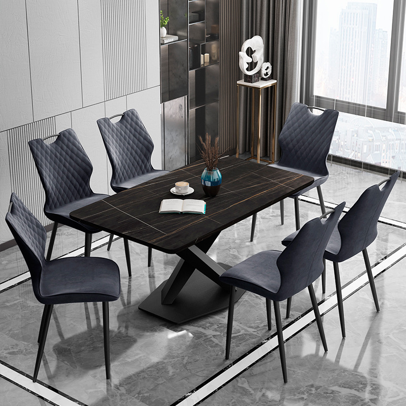 北欧大理石岩板餐桌现代简约意式轻奢长方形家用小户型餐桌椅组合