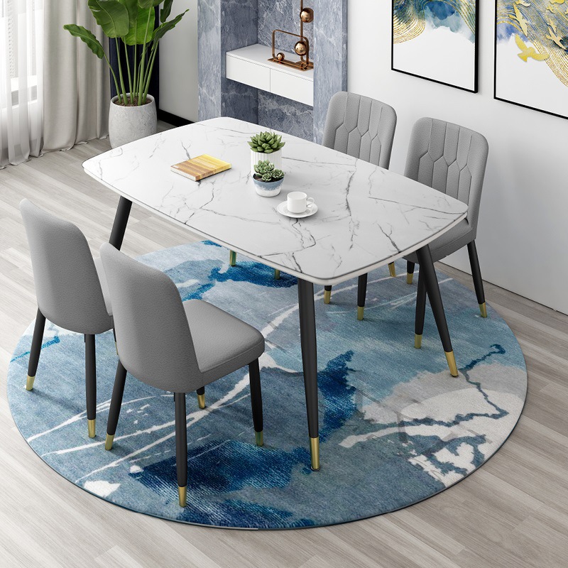 北欧大理石餐桌家用小户型现代简约轻奢饭桌6人岩板餐桌椅组合