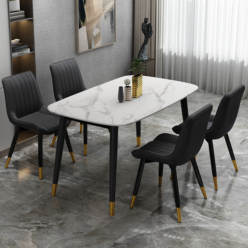 意式轻奢岩板餐桌椅组合家用小户型现代简约长方形大理石桌子饭桌