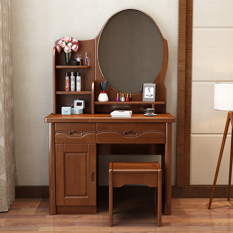 中式实木梳妆台带妆凳卧室小户型化妆台化妆桌现代简约多功能储物