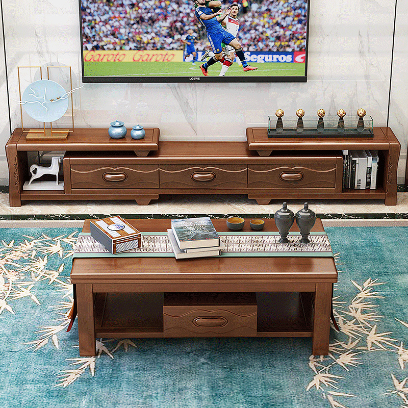 可移动伸缩实木电视柜客厅 现代中式实木电视柜 合经济型