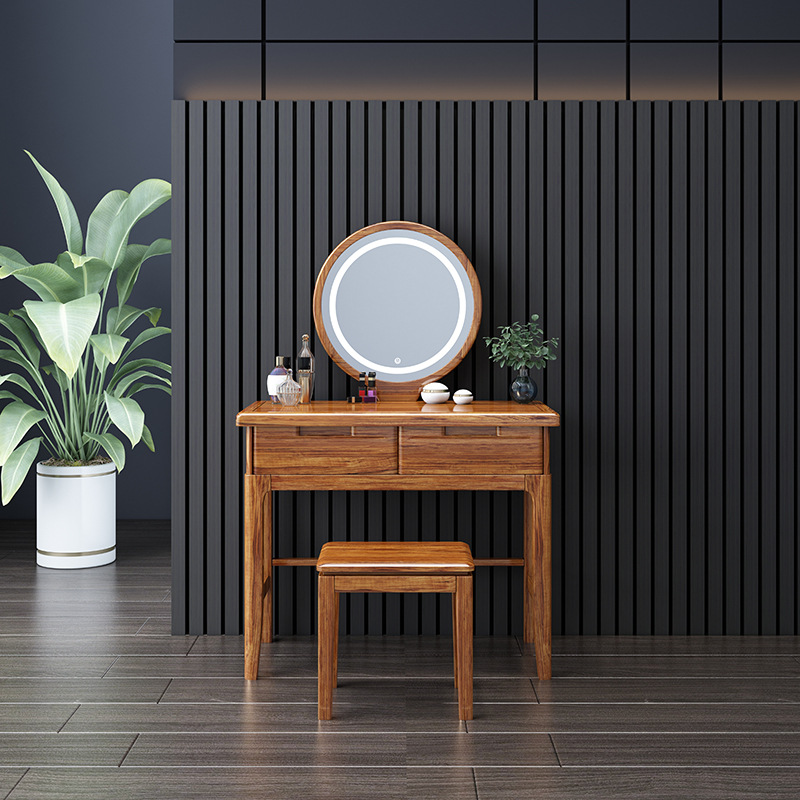 中式乌金木实木梳妆台现代简约双抽化妆桌子大小户型卧室轻奢家具
