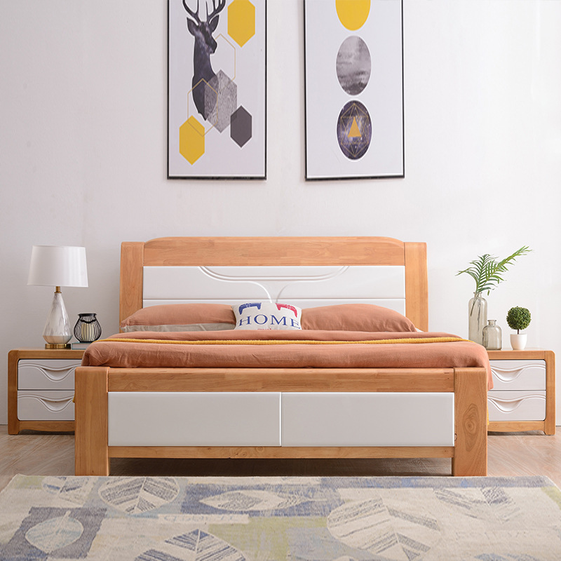 厂家直销北欧实木床简约双人床 卧室家具1.8 实木床婚庆橡胶木床