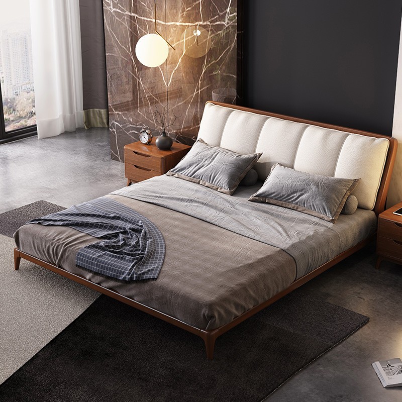新款轻奢北欧实木床1.5米1.8米现代简约主卧北欧家具实木软包婚床