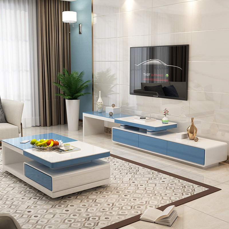 北欧伸缩茶几电视柜组合墙现代简约小户型蓝色简约客厅家具电视柜