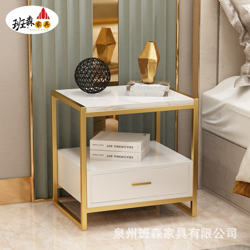 床头柜置物架北欧卧室家具ins轻奢金色简约现代边几收纳储物柜