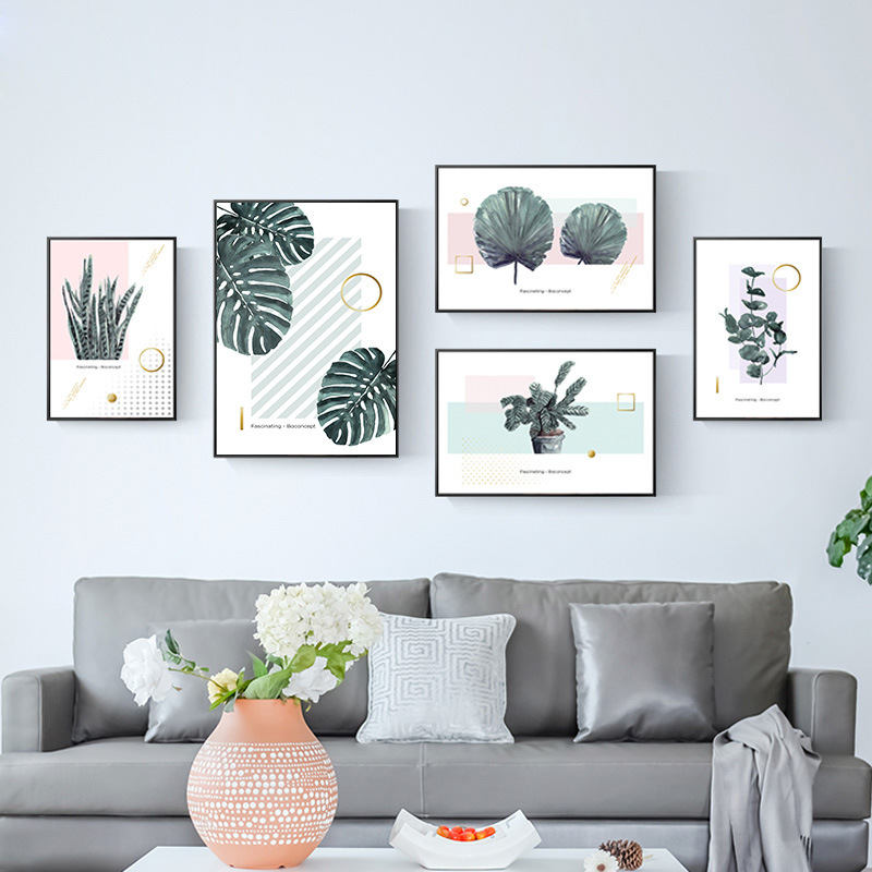 绿植组合照片墙北欧风格客厅装饰画沙发背景墙壁画Ins样板房挂画