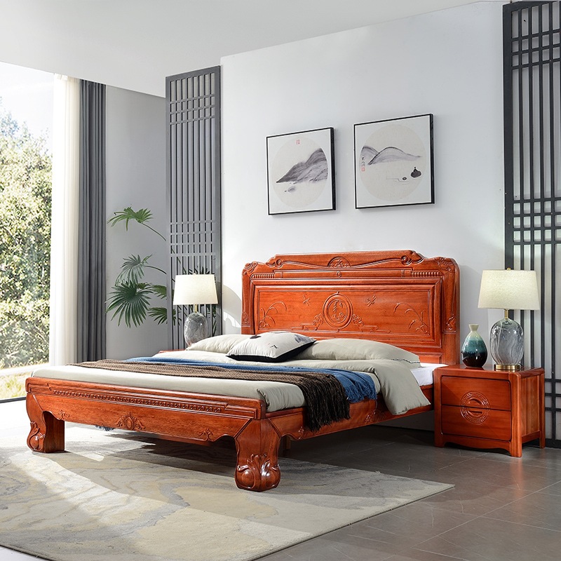 新中式花梨木高档实木床 明清仿古雕花红木床1.8米双人床卧室家具