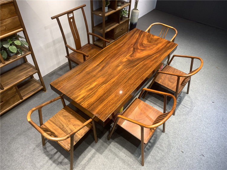 奥坎大板茶桌实木原木整块无拼接茶台茶板红木办公桌200*87*10 - 福州