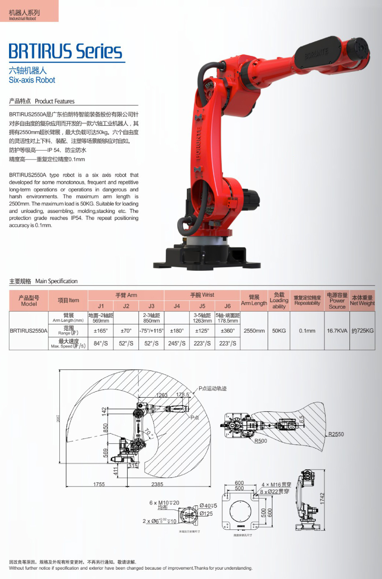 六轴工业机器人伯朗特冲压喷涂搬运码垛焊接机械手臂工业机器人