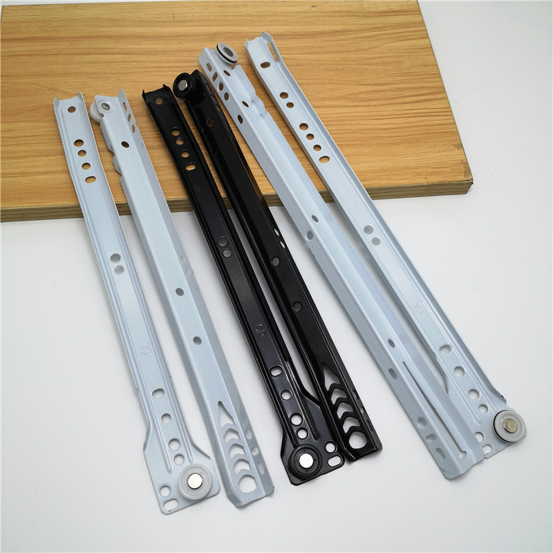 自动轨家具抽屉轨道喷粉托底滑轨消音导轨滑道滑槽白色走轮二节轨